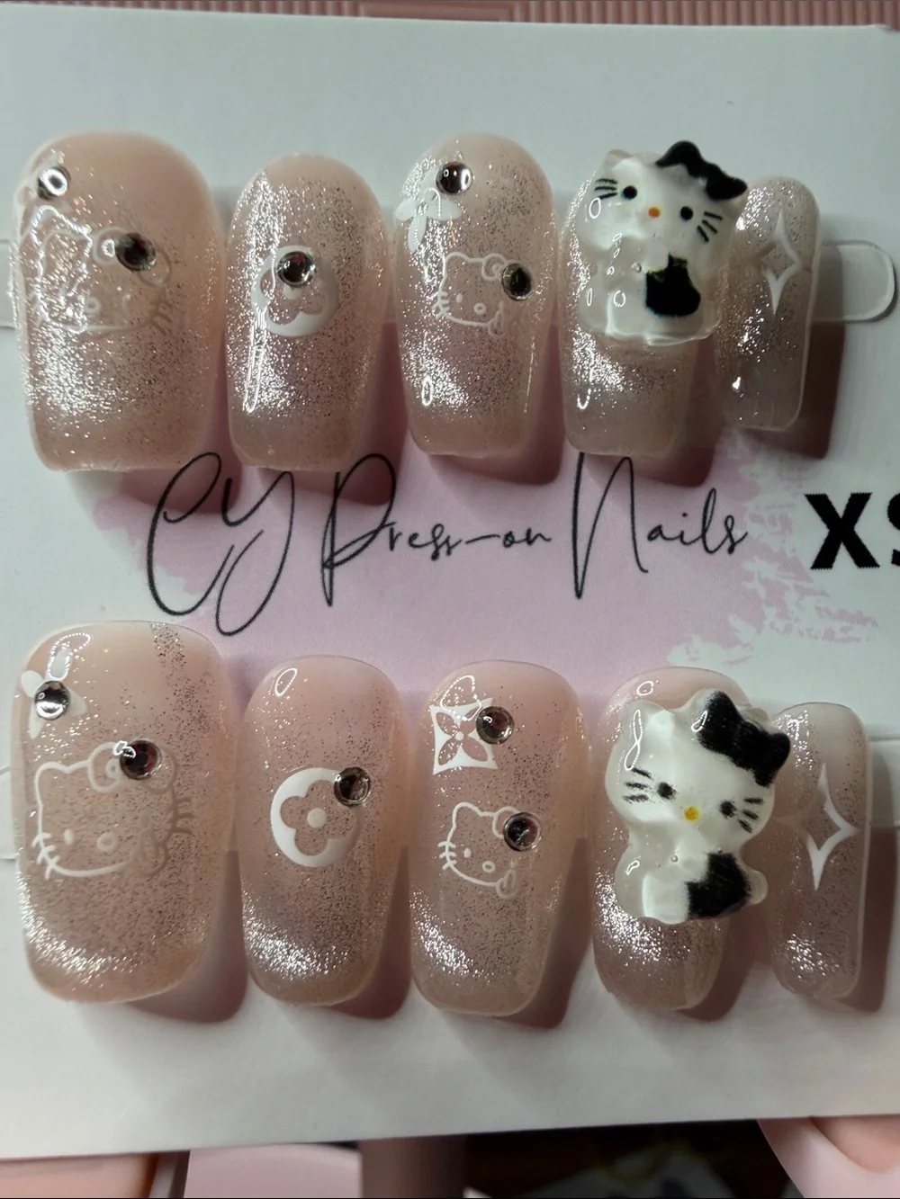 Hello Kitty Blush Pink Glitter XS 3D Character Press-On Nails
